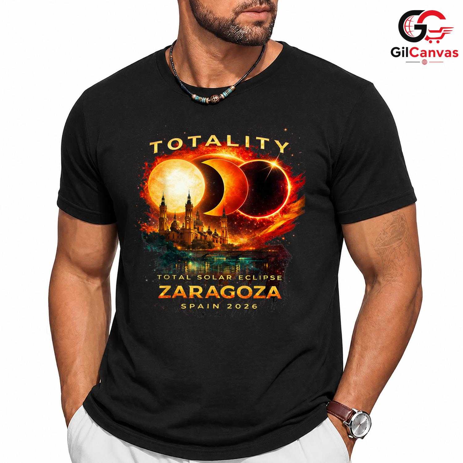 Zaragoza Spain Eclipse T-Shirt Unisex Total Solar 2026 Astronomy Gift