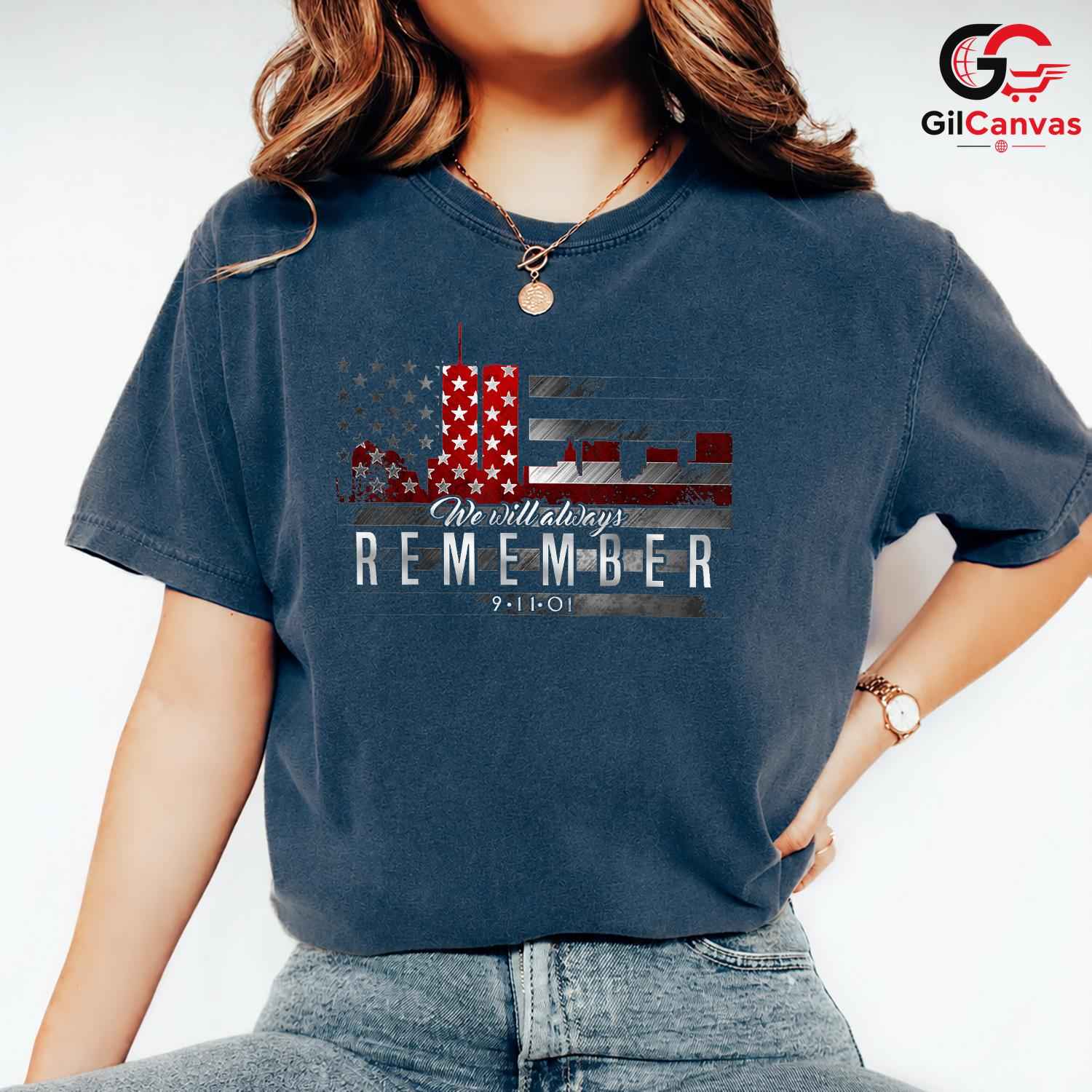 9-11 Memorial Remember Tee Shirt Unisex Patriotic Adult Gift For September Event
