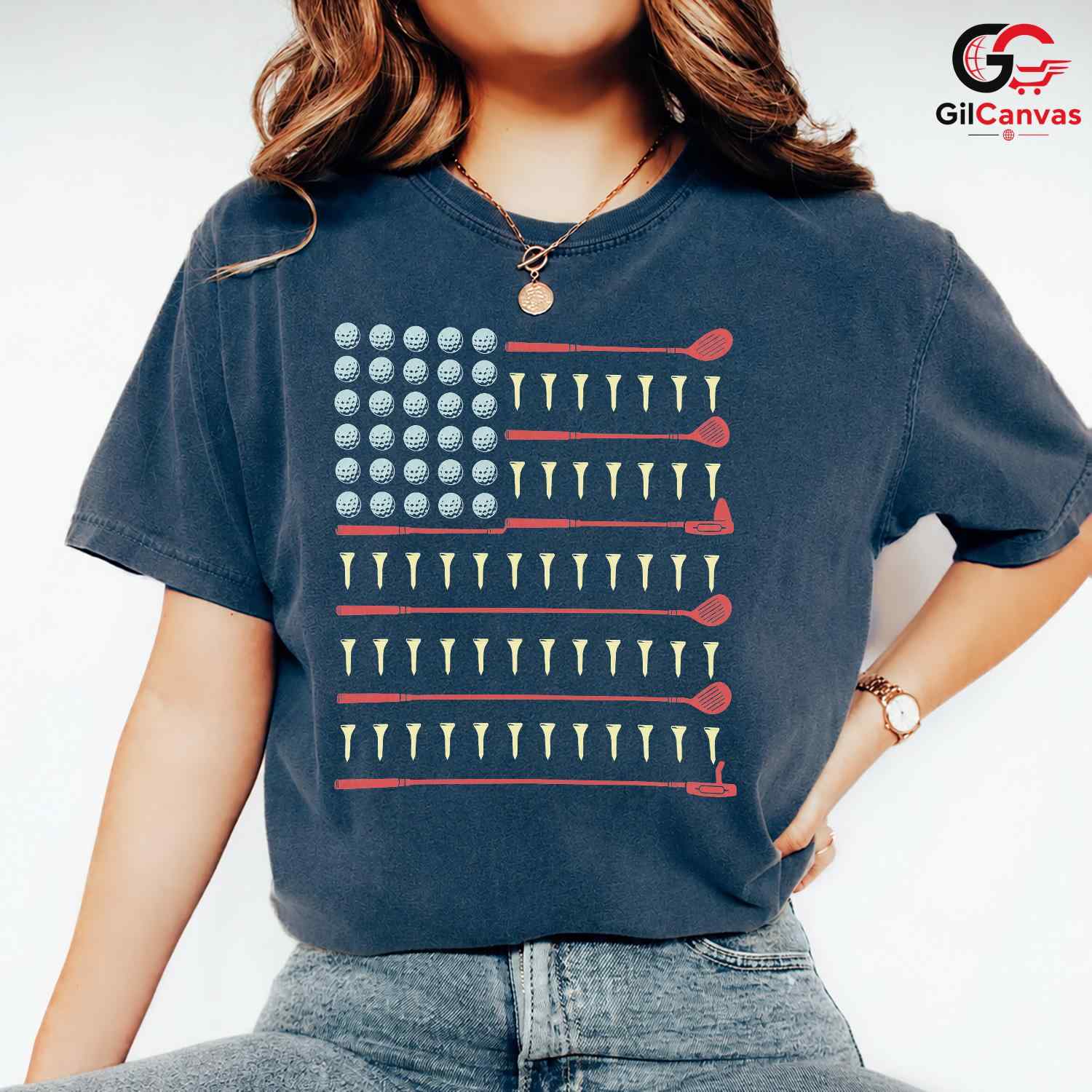 American Flag Golf T-Shirt Fourth Of July Patriot Unisex Golfer Graphic Apparel