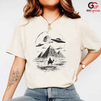Ancient Alien Pyramid UFO T-Shirt Desert Camel Sci Fi Unisex Graphic Apparel Tee
