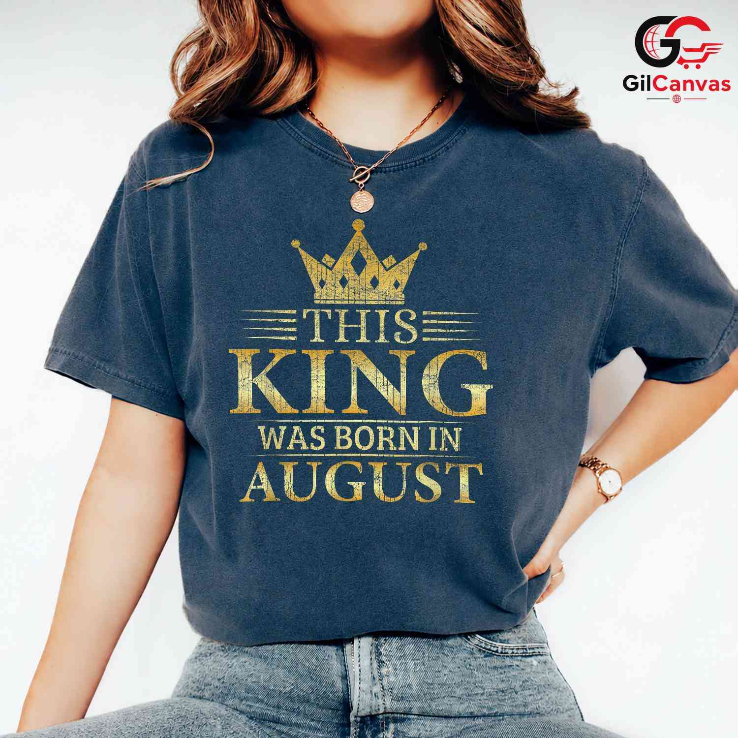 August Birthday King T-Shirt Unisex Crown Design Celebration Gift For Him