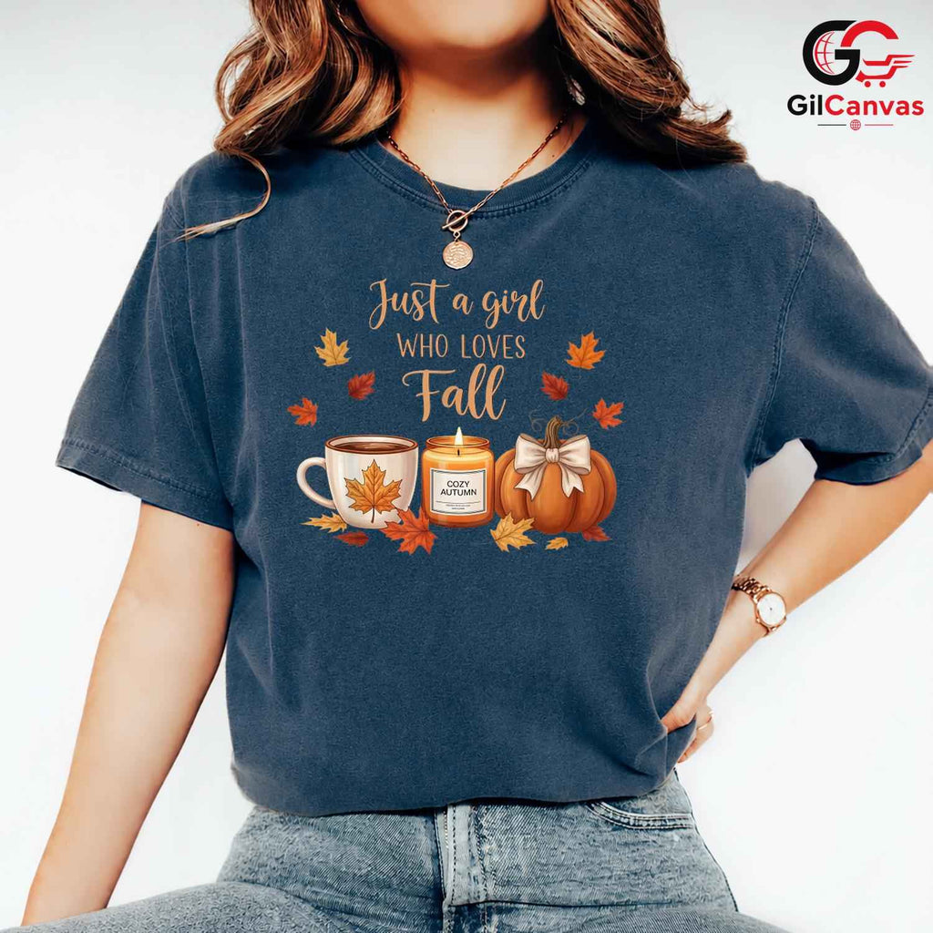 Autumn Girl Pumpkin Leaves Tee Unisex Cute Fall Season Celebration Gift Her