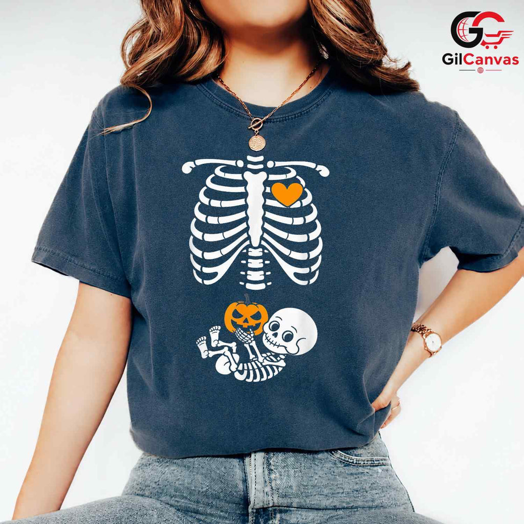 Baby Skeleton Pumpkin T-Shirt Unisex Cute Halloween Event Gift Idea For Kids