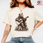 Bear Playing Guitar T-Shirt Forest Animal Acoustic Music Unisex Nature Gift Tee