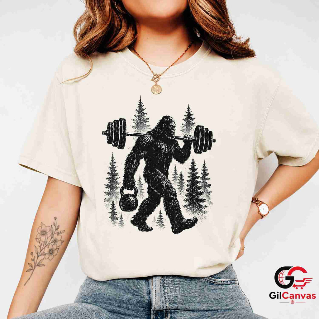 Bigfoot Weightlifting T-Shirt Gym Workout Sasquatch Unisex Fitness Graphic Tee