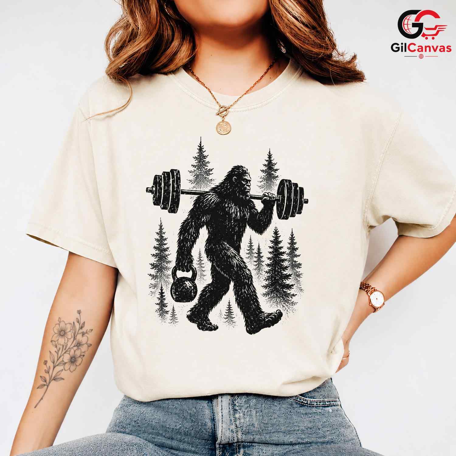 Bigfoot Weightlifting T-Shirt Gym Workout Sasquatch Unisex Fitness Graphic Tee