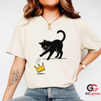 Black Cat Crown Graphic T-Shirt Cute Feline Lover Fun Unisex Casual Apparel