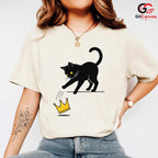 Black Cat Crown Graphic T-Shirt Cute Feline Lover Fun Unisex Casual Apparel