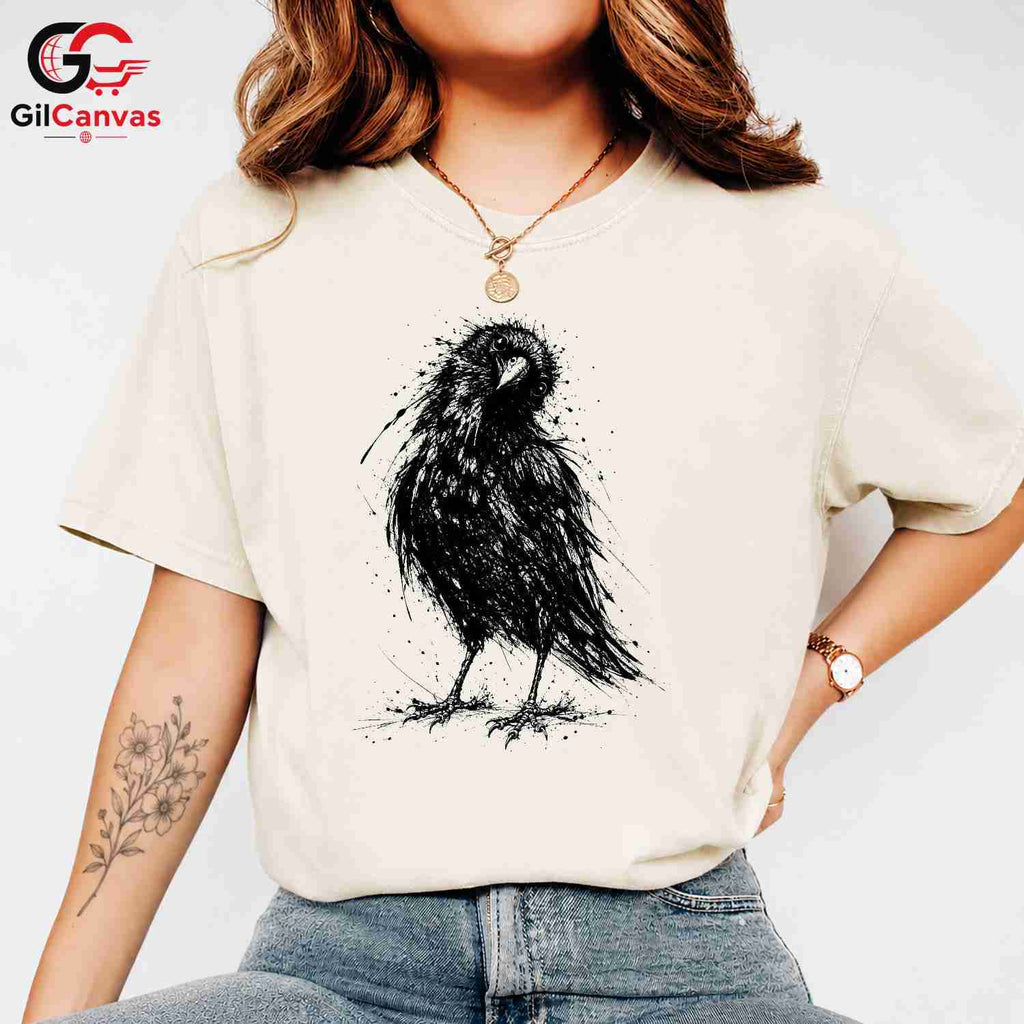 Black Raven Halloween T-Shirt Unisex Spooky Bird Design Graphic Apparel Fun Tee