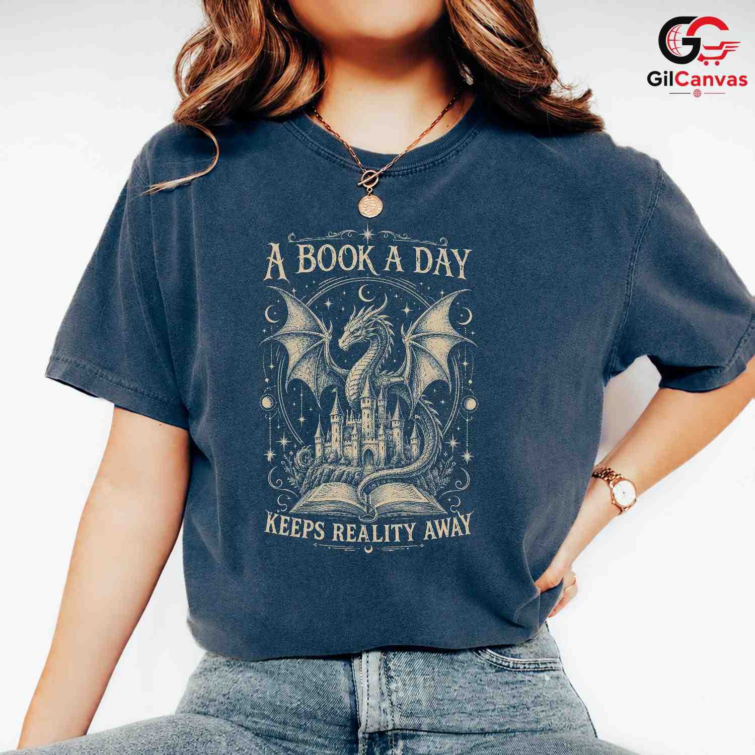 Book A Day Dragon T-Shirt Fantasy Themed Lover Graphic Novelty Unisex Apparel