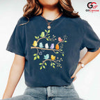 Colorful Bird Floral Tee Shirt Spring Event Cute Nature Unisex Graphic Tee