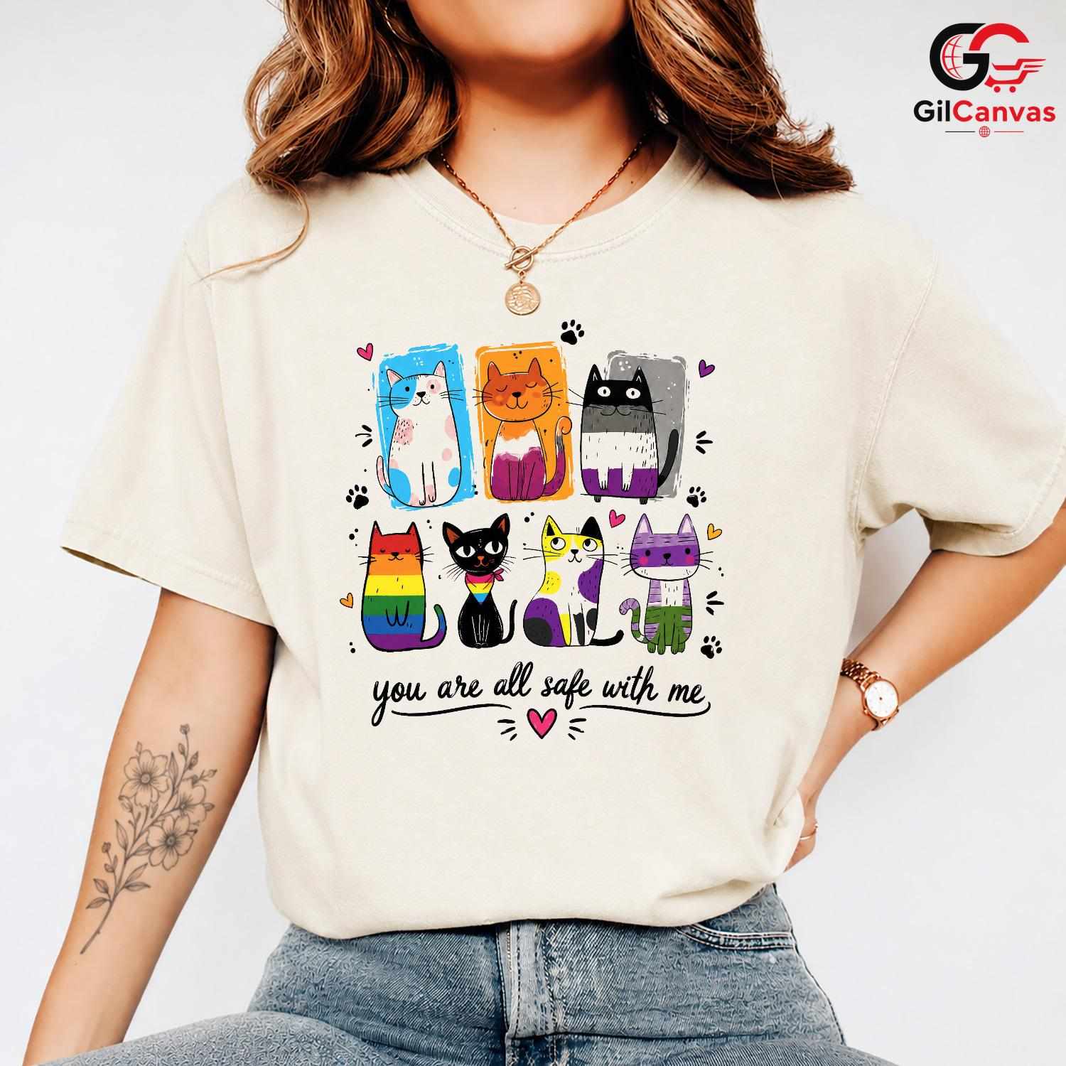 Colorful Cat Awareness T-Shirt Cute Feline Lover Gift Unisex Graphic Apparel