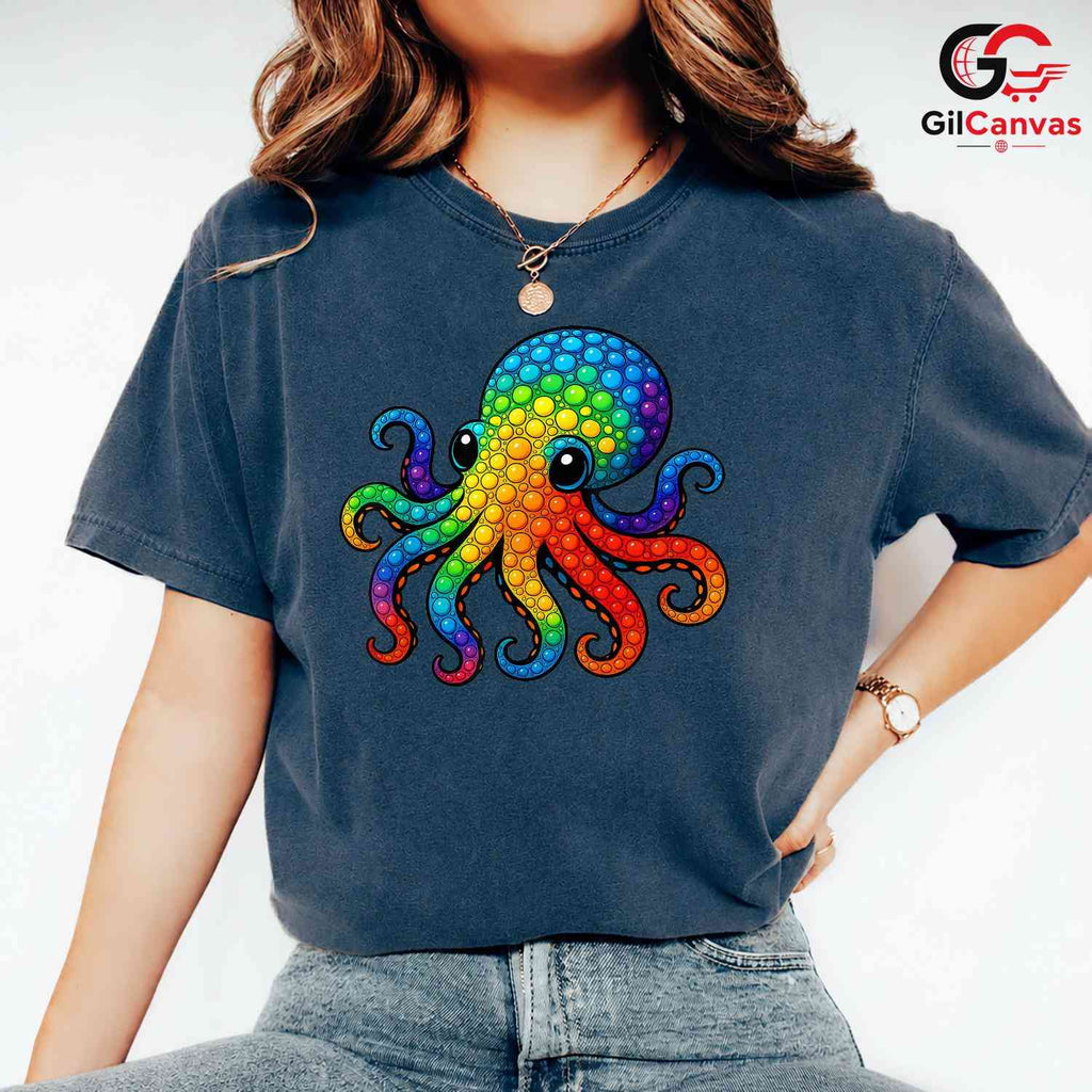 Colorful Octopus Sea Life Tee Unisex Fun Marine Creature Kids Birthday Gift