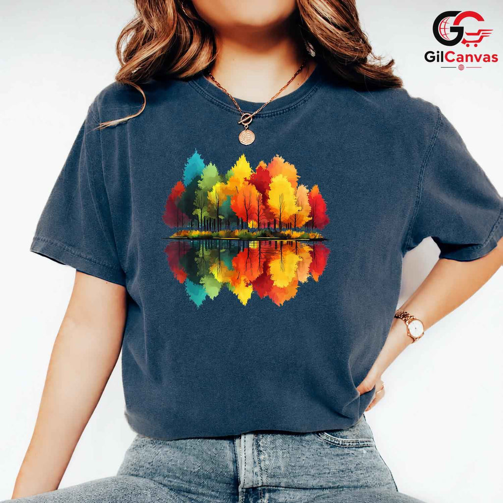 Colorful Tree Reflection Shirt Unisex Perfect Nature Lover Fall Season Gift