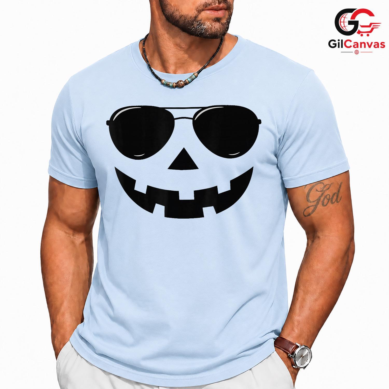 Cool Pumpkin Face Funny T-Shirt Unisex Spooky Halloween Gift For Kids Teens