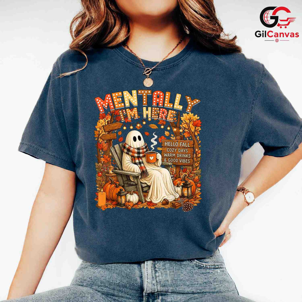 Cozy Ghost Character T-Shirt Unisex Spooky Fall Halloween Gift Adults Teens