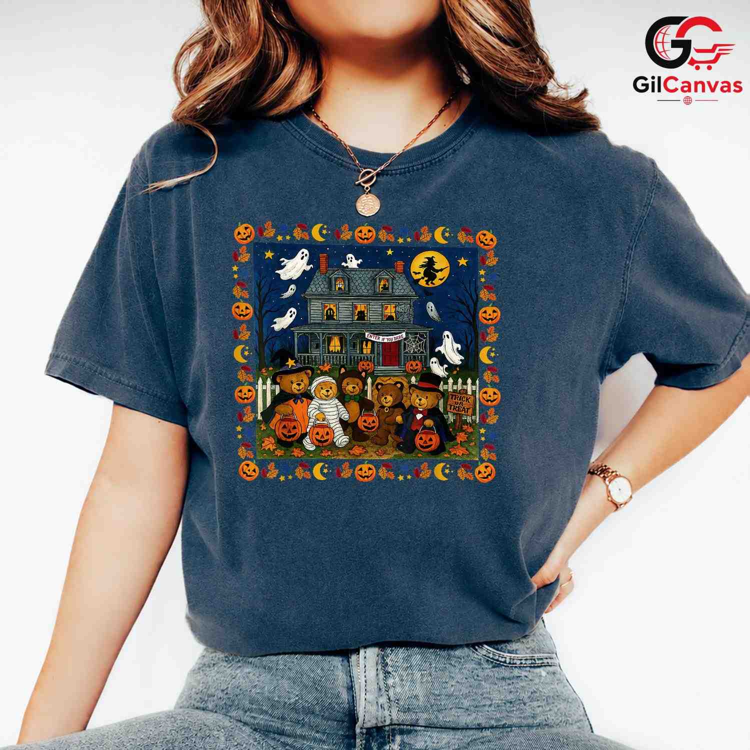 Cute Bear Pumpkin Fall Tee Shirt Unisex Spooky Halloween Gift Kids And Adults