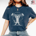 Cute Cat Barbell Workout T-Shirt Gym Fitness Lover Gift Unisex Graphic Apparel