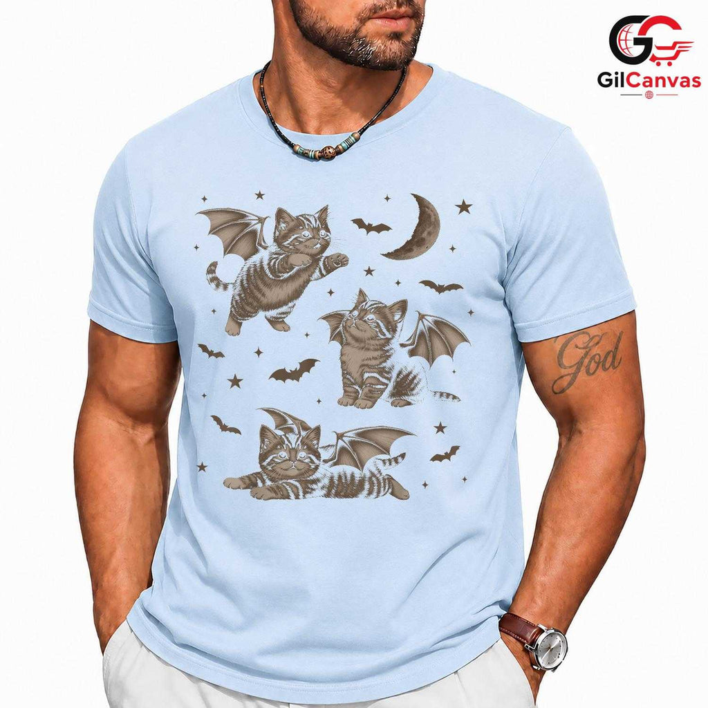 Cute Cat Bat Halloween T-Shirt Unisex Spooky Fall Party Perfect Gift Kids