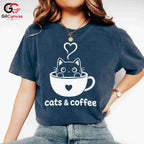 Cute Cat Coffee T-Shirt Feline Lover Perfect Occasion Custom Graphic Unisex