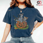 Cute Kitten Pumpkin Tee Shirt Unisex Halloween Cat Lover Gift Idea For Kids
