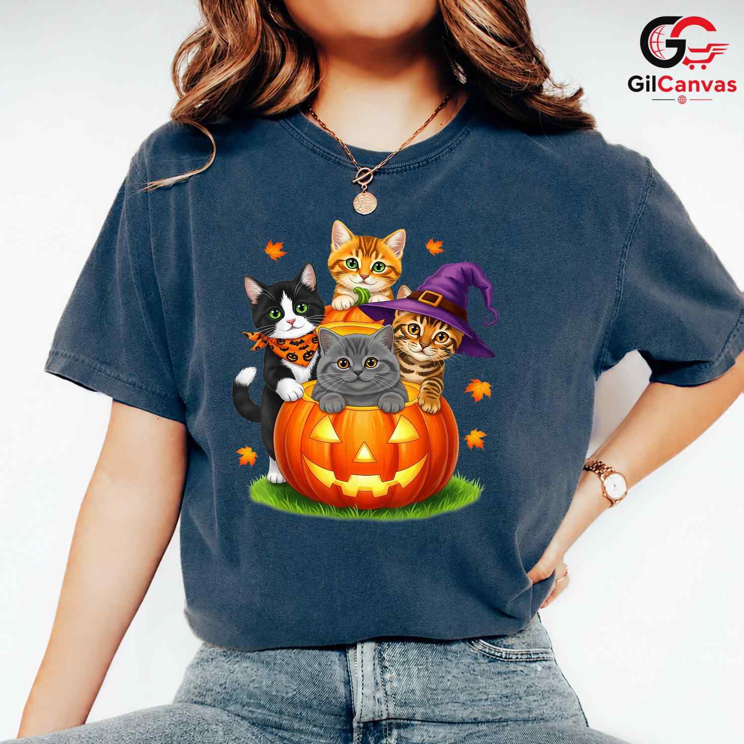 Cute Kitten Pumpkin Tee Shirt Unisex Fun Halloween Cat Lover Gift For Kids