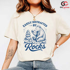 Distracted By Rocks T-Shirt Cute Bear Nature Lover Fun Unisex Graphic Tee