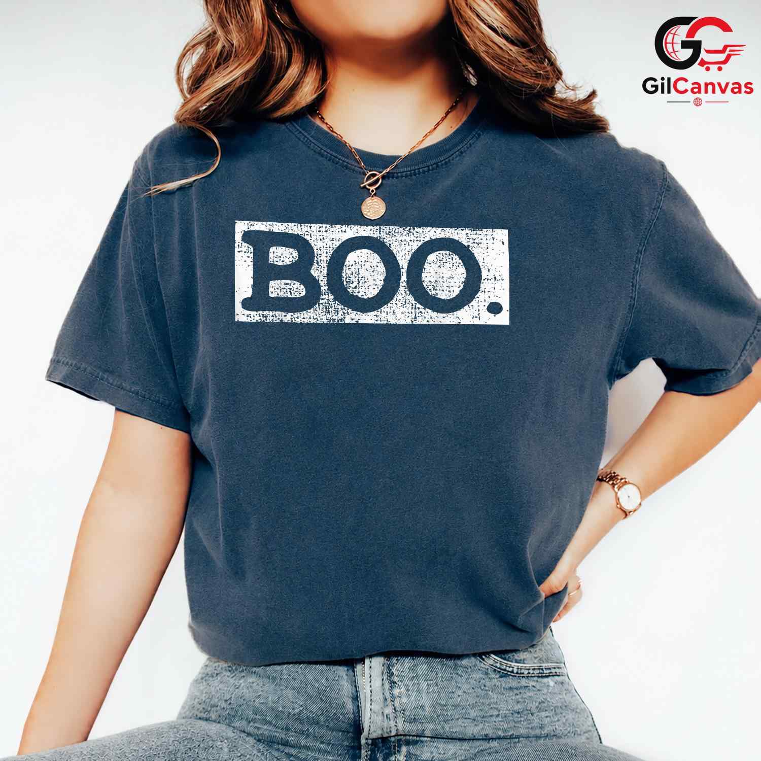 Distressed Boo Ghostly Text T-Shirt Unisex Spooky Fall Party Costume For All