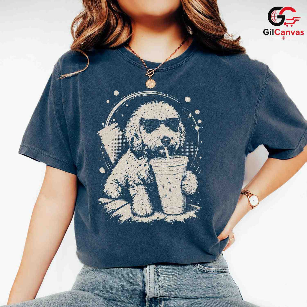Dog Drinking Smoothie T-Shirt Summer Pet Lover Humor Unisex Graphic Apparel