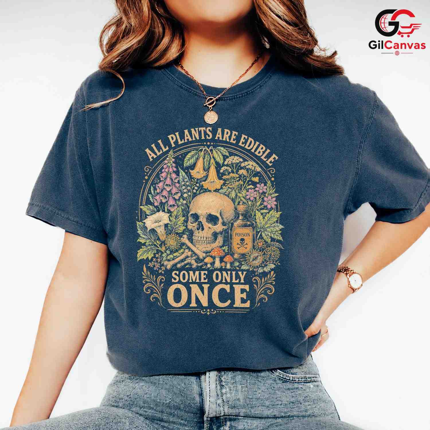 Edible Plants Skull T-Shirt Gothic Nature Halloween Unisex Graphic Apparel