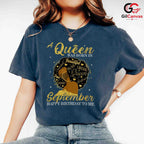 Empowered Black Queen Fall Tee Unisex September Afro Girl Birthday Gift Idea