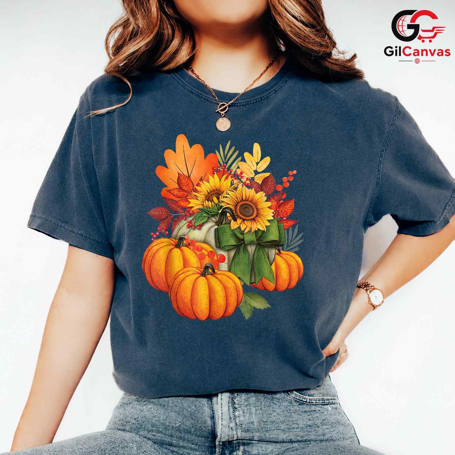 Fall Floral Pumpkin T-Shirt Unisex Autumn Season Gift For Women And Teens