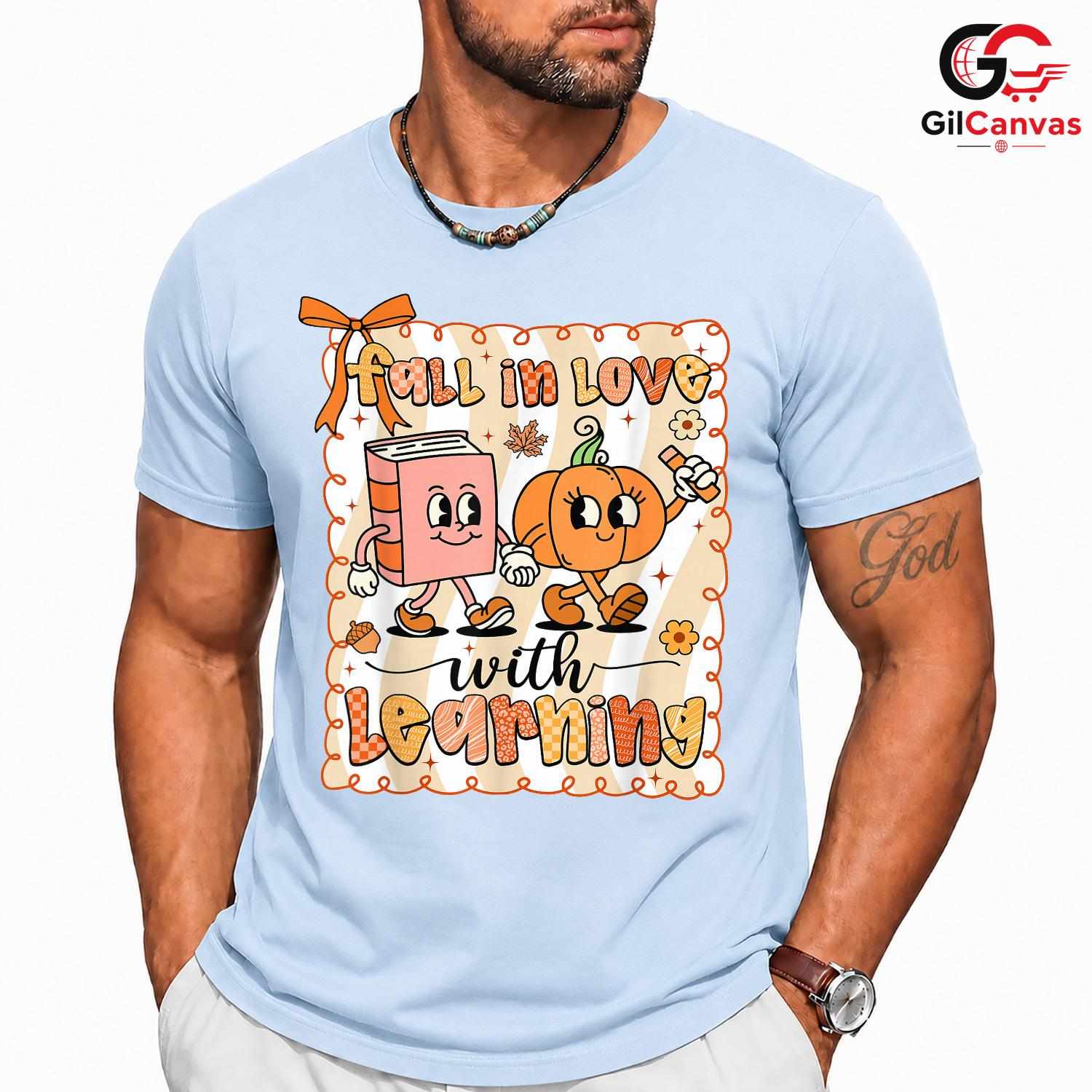 Fall Learning Pumpkin T-Shirt Unisex Cute Book Education Back To School Gift