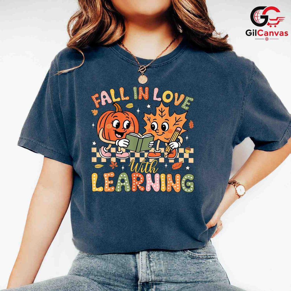 Fall Pumpkin Leaf T-Shirt Unisex Cute Autumn Learning Education Gift Kids