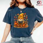 Fall Reading Gnome T-Shirt Unisex Cute Autumn Book Lover Enthusiast Gift