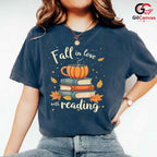 Fall Reading Pumpkin T-Shirt Unisex Cozy Autumn Book Lover Enthusiast Gift