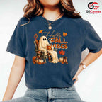 Fall Vibes Ghost Halloween Tee Unisex Spooky Autumn Lover Gift Kids Adults