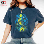 Forest Moon Frog T-Shirt Waterfall Design Halloween Graphic Men Women Apparel