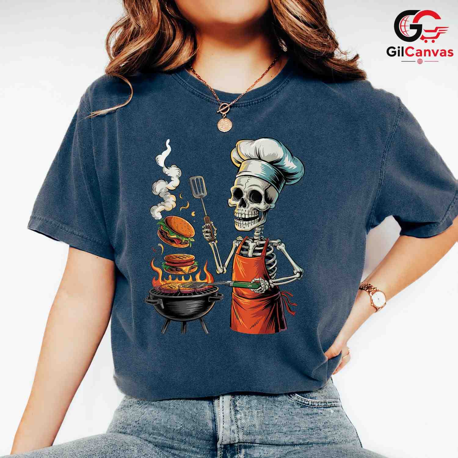 Funny BBQ Skeleton Chef Shirt Unisex Great Grilling Foodie Gift For Halloween