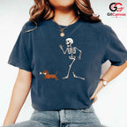 Funny Skeleton Dog Run Tee Shirt Unisex Spooky Halloween Pet Lover Gift Adults