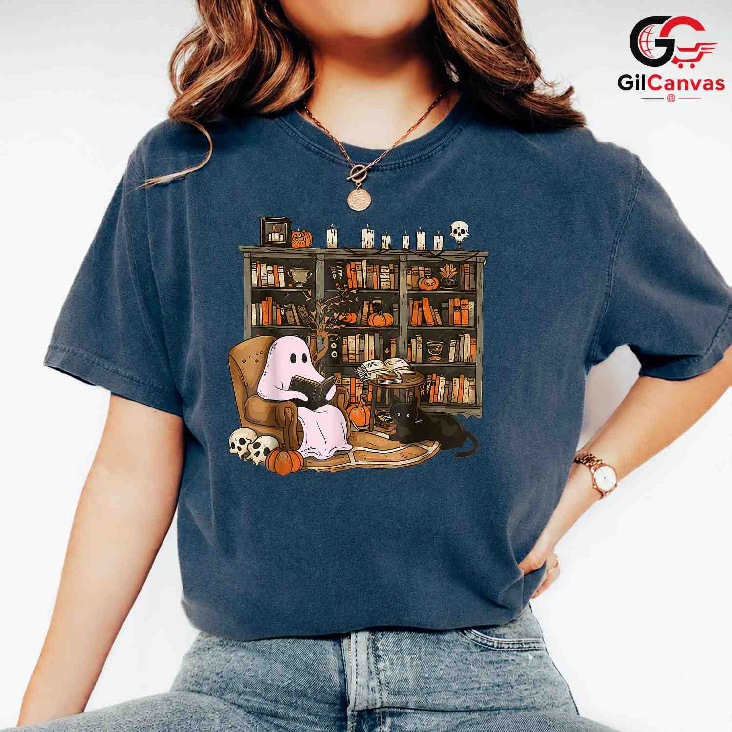 Ghost Reading Halloween T-Shirt Unisex Spooky Book Lover Gift Idea For Kids