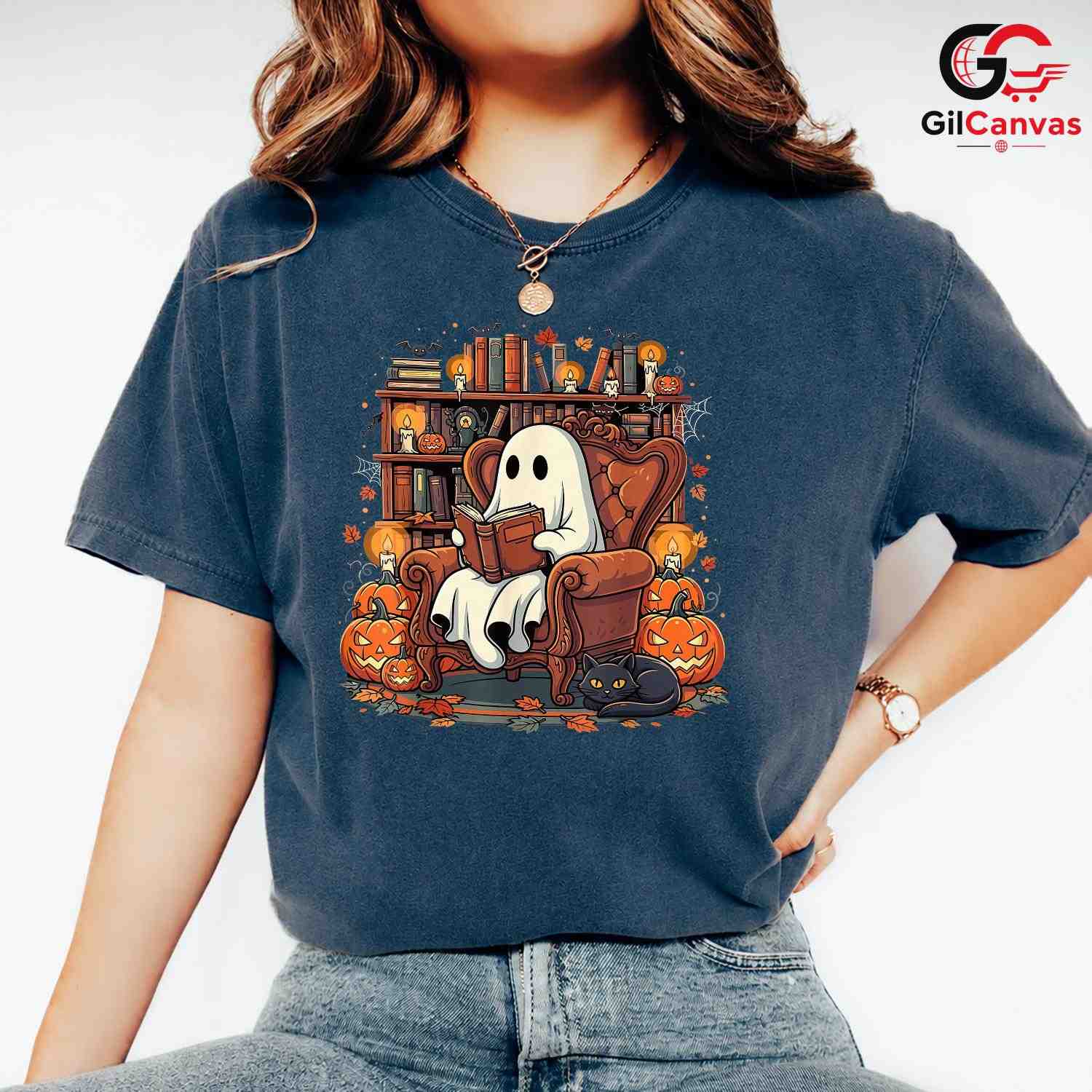 Ghost Reading Halloween Tee Shirt Unisex Spooky Book Lover Event Gift For Kids