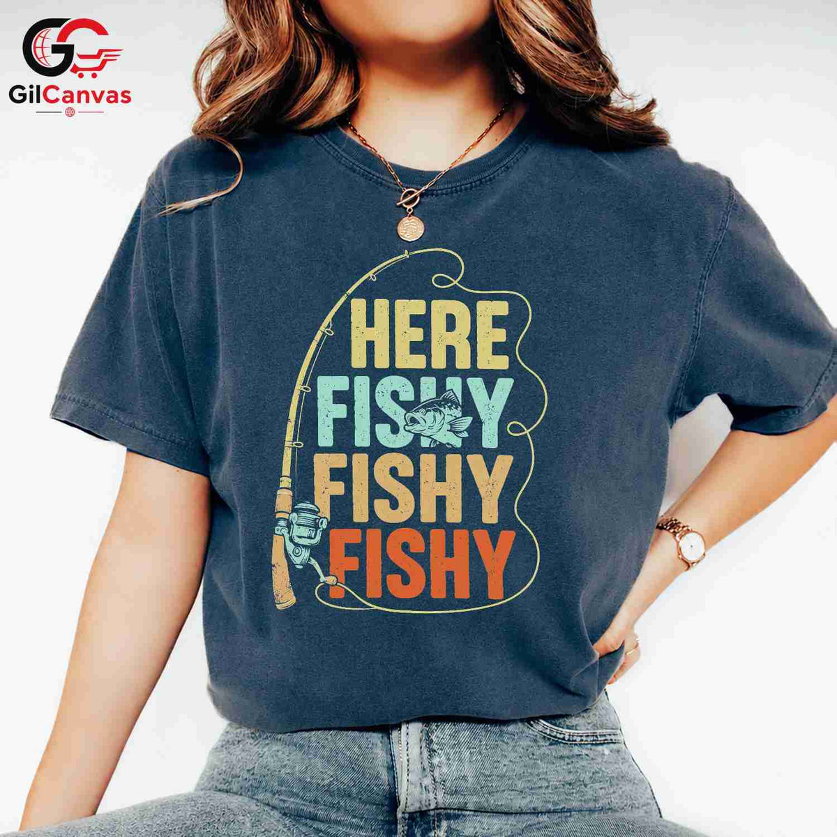 Here Fishy Fishy T-Shirt Outdoor Fun Angler Gear For Men Women Graphic Tee