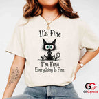 Its Fine Im Fine Anxious Cat T-Shirt Sarcastic Humor Unisex Graphic Apparel Tee