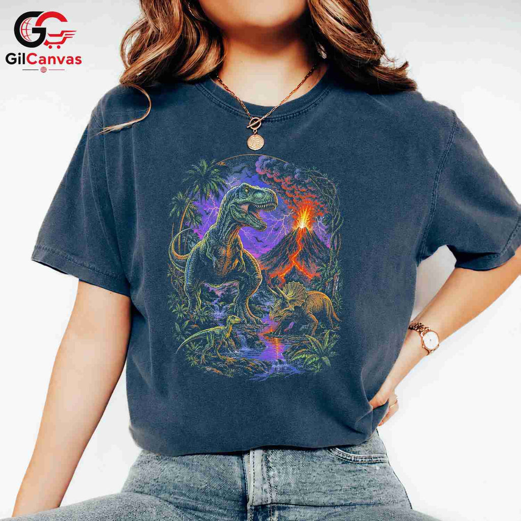 Kids Dinosaur Graphic T-Shirt Rex Triceratops Adventure Lover Boys Girls Tee