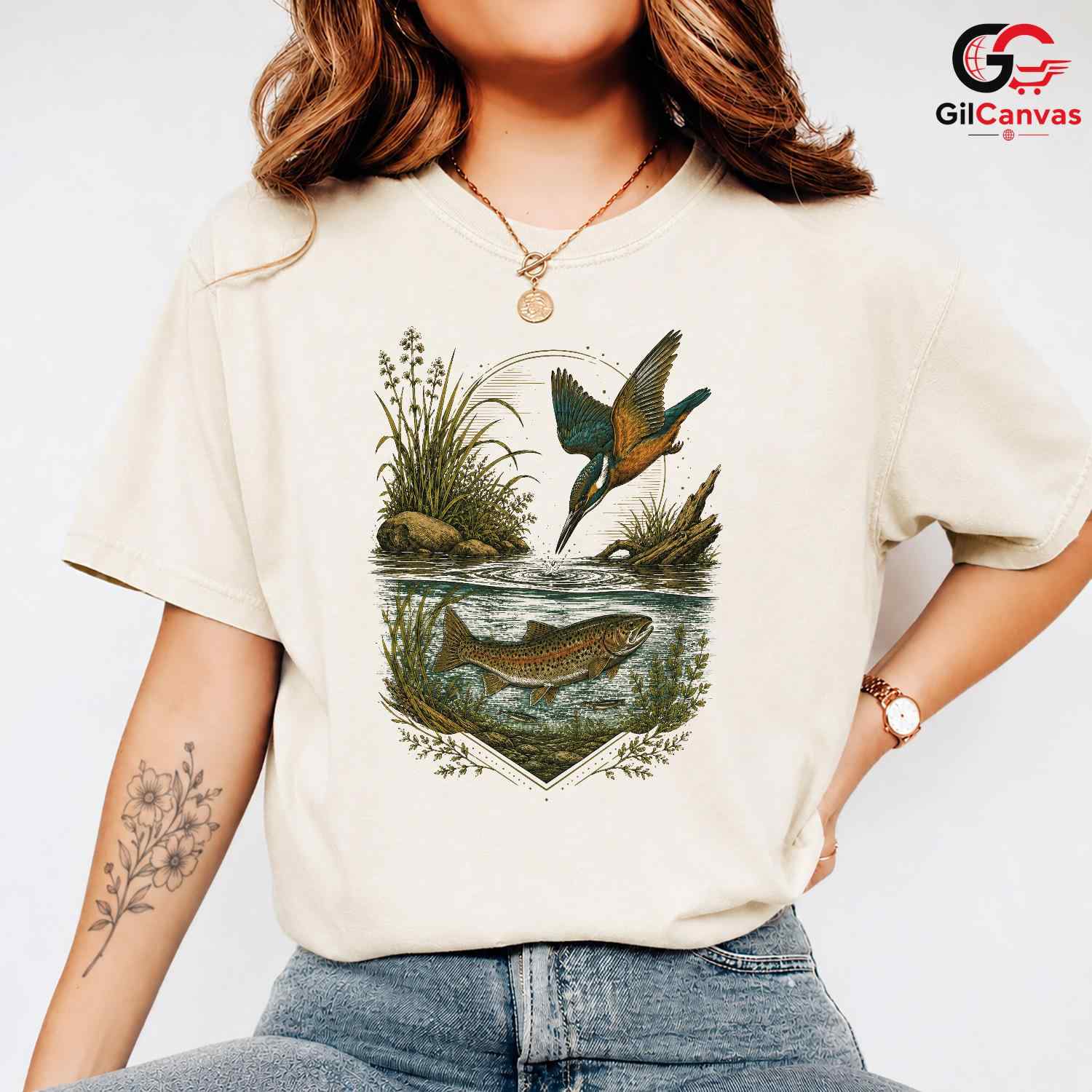 Kingfisher Bird Fishing T-Shirt Nature Lover Outdoor Unisex Graphic Apparel