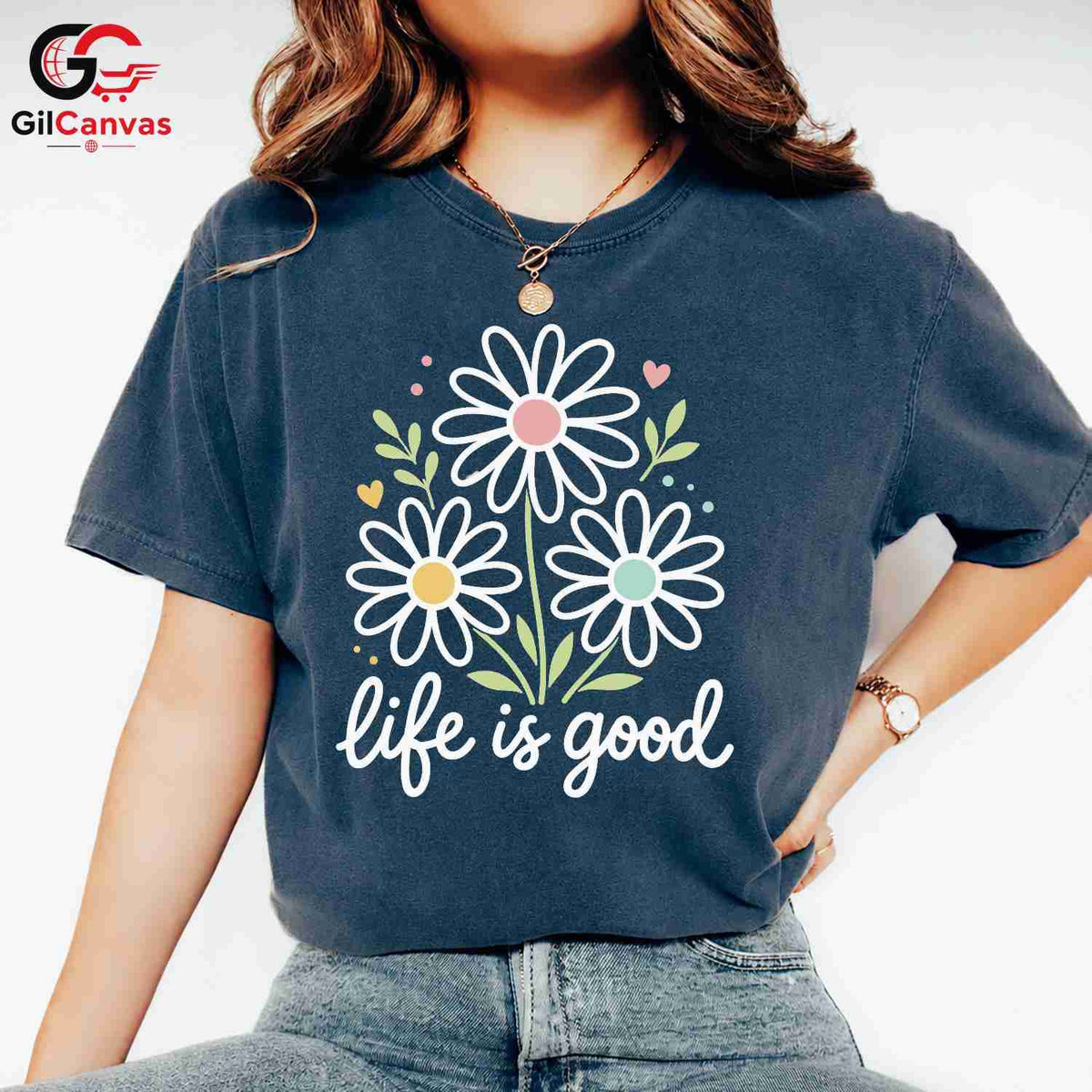 Life Is Good Floral T-Shirt Spring Summer Casual Style Perfect Women Men Tee