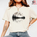 Moonlit City Forest Skyline T-Shirt Scenic Night Sky Unisex Graphic Apparel Tee