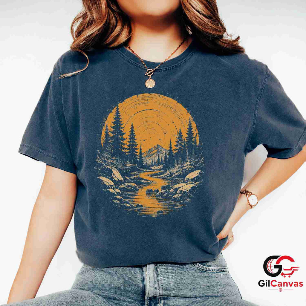Mountain Forest River T-Shirt Scenic Nature Lover Unisex Adventure Graphic Tee