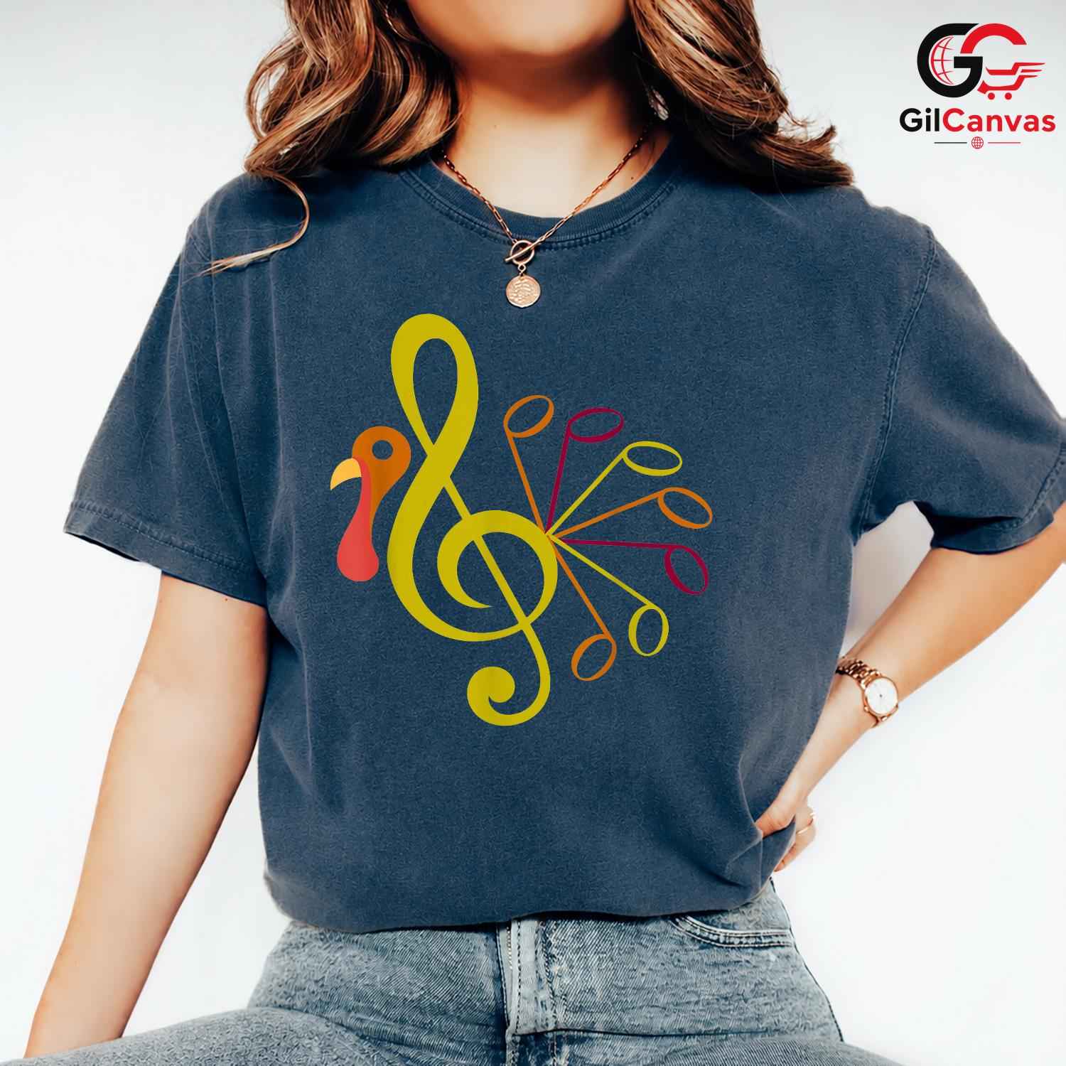 Music Note Turkey Fall T-Shirt Unisex Thanksgiving Musician Gathering Gift